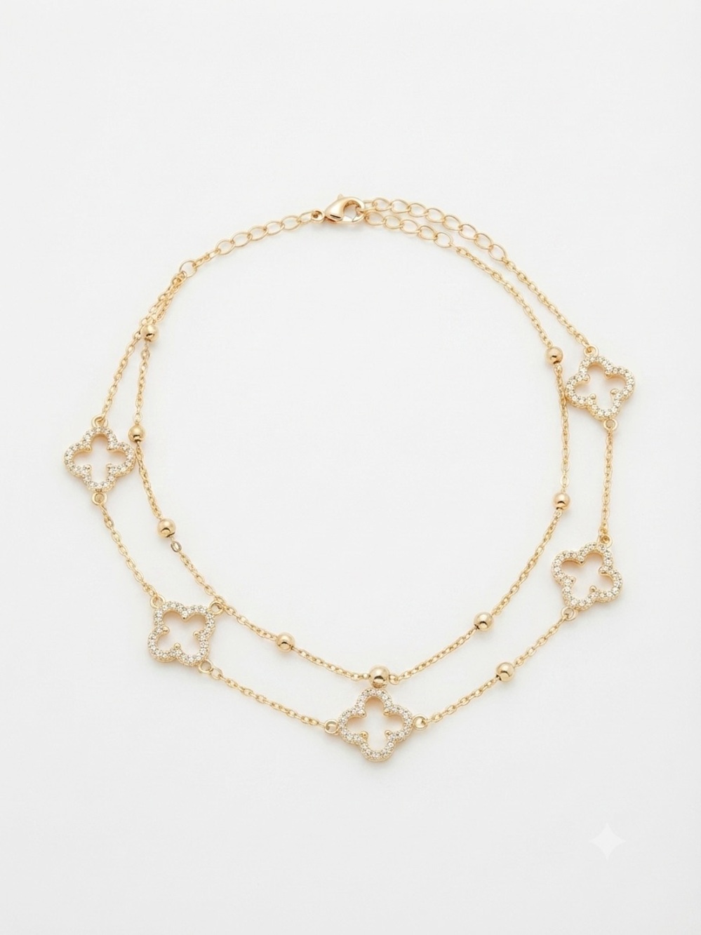 Gold Double-Layer Clover Charm Necklace